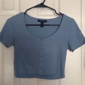 Forever 21 Light Blue Button-Front Crop Top